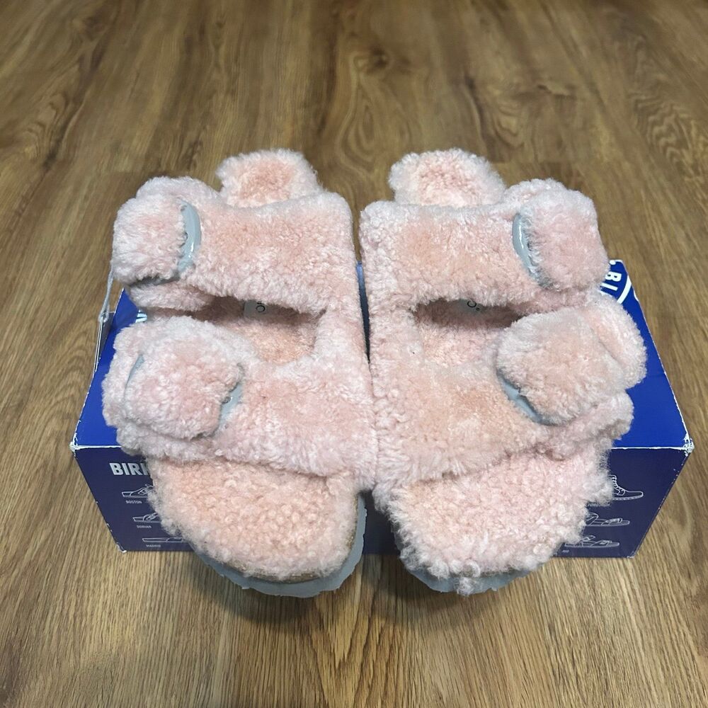 BIRKENSTOCK PAPILLIO Arizona big buckle teddy shearling pink slippers sandals - Picture 3 of 8